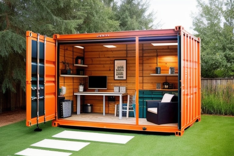 Modern container office with wooden interior