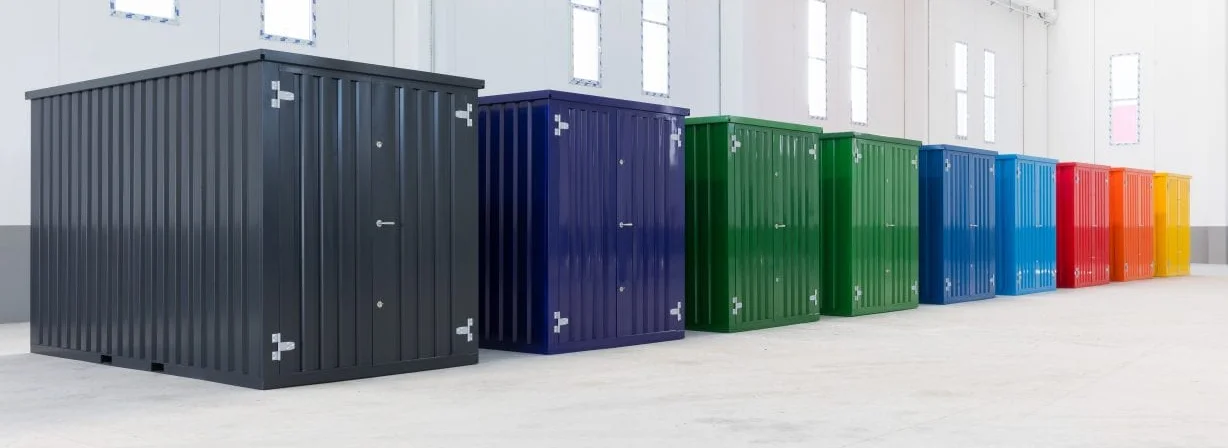 Colorful shipping container storage units.