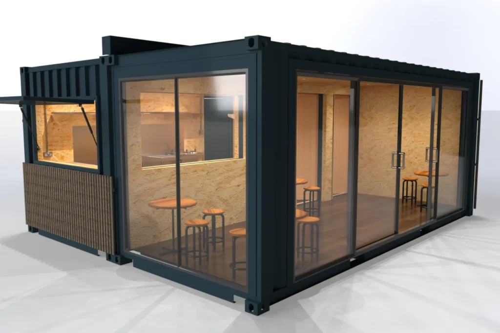 Cozy container café with outdoor seating