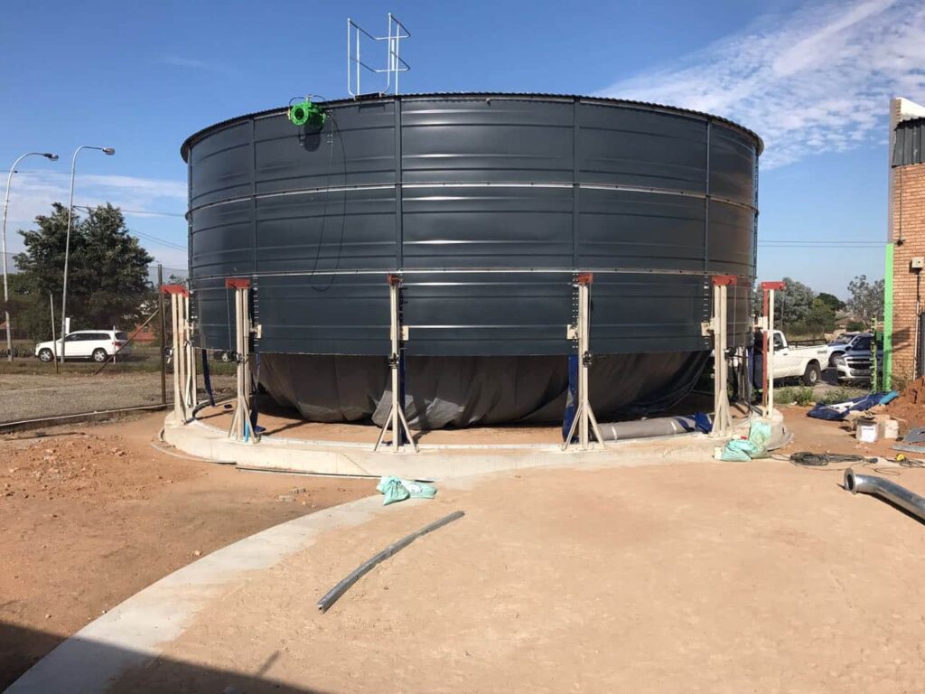 Tank under construction on a concrete base