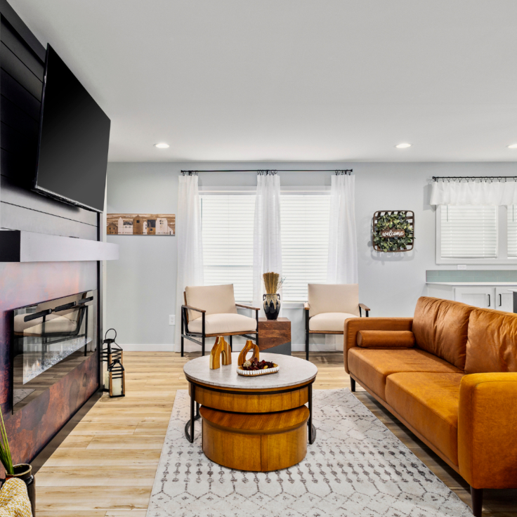 Modern living room with sofa and chairs